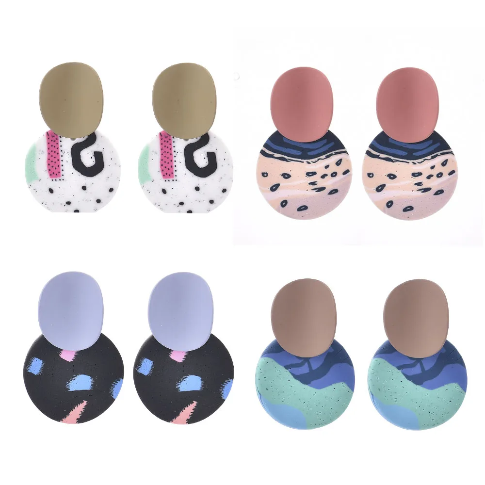 

New Unique Exaggerated Fashion Round Water Drop Dangling Earrings Fashion Women's Clay Statement Jewelry Party Stud Earrings