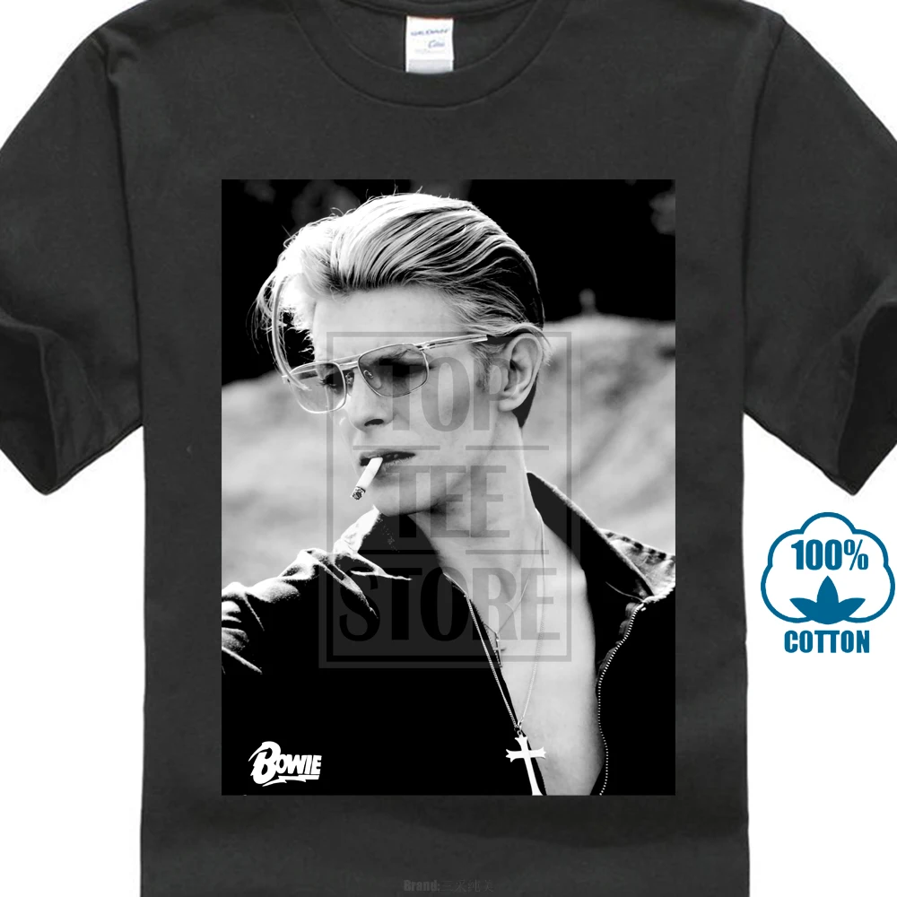 David Bowie Smoking Men'S футболка Черная с принтом Футболка для мальчиков хлопковая