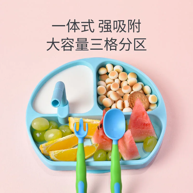 

Drinking Bowl With A Straw Covered Child Tableware Baby Antiskid Silicone Plates For Children Kids Set Of Dishes Eating Dishware