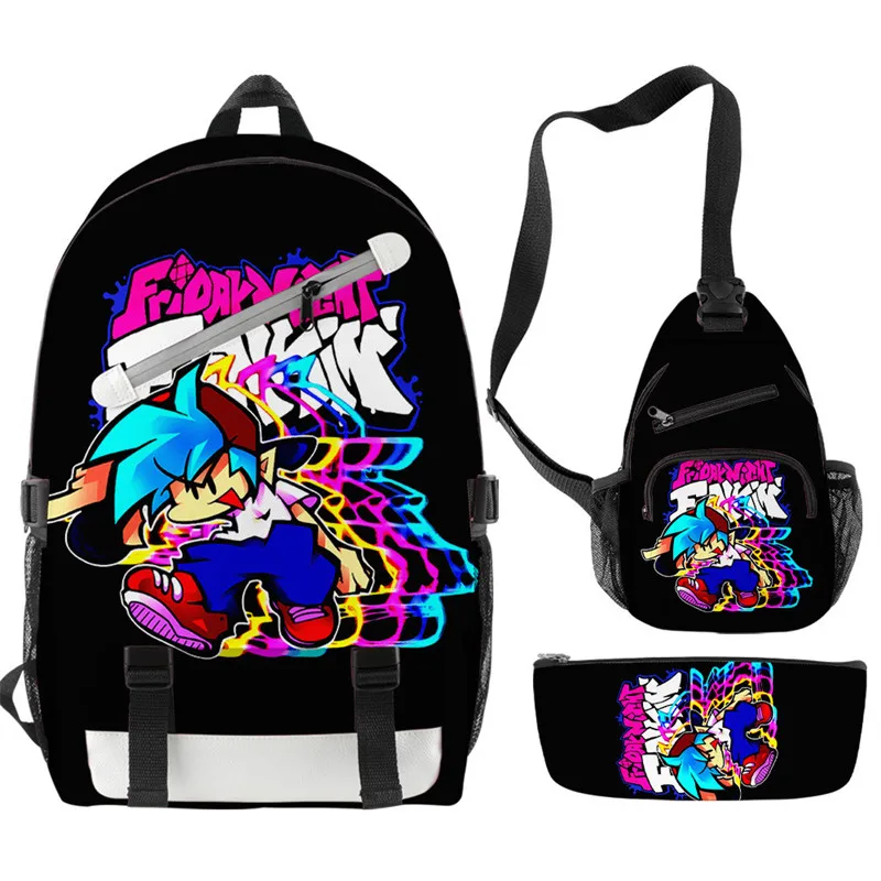 

Zipper High Quality Friday Night Funkin Bag 3 Pcs/Set Anime 3D Shooting Game Teenager Book Bag Fnf School Backpacks Men