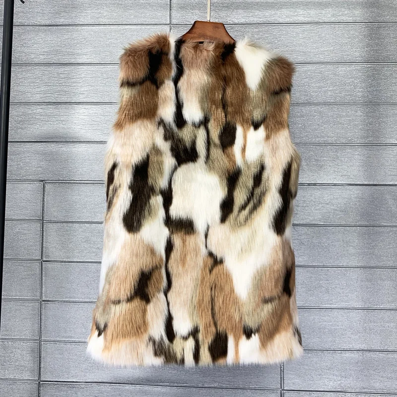 Европейская и американская куртка из искусственного лисьего меха контрастных