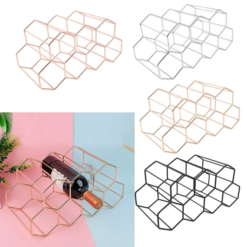 

Modern Metal Honeycomb Wine Rack Wine Bottle Storage Beehive Tabletop Wine Rack