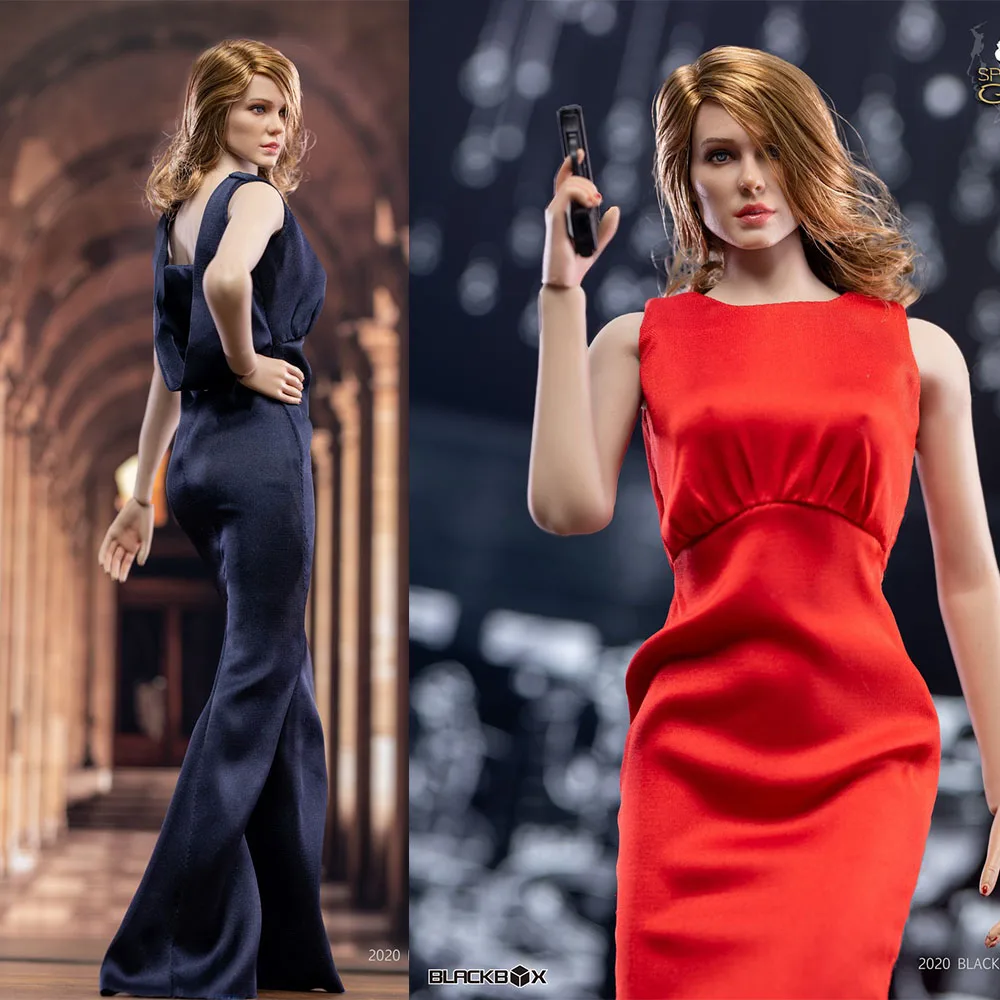 

1/6 Evening Dress with Head & Gun Strapless Formal Deep V high Split Dress Bond Girl fit for 12" Action Figure Body