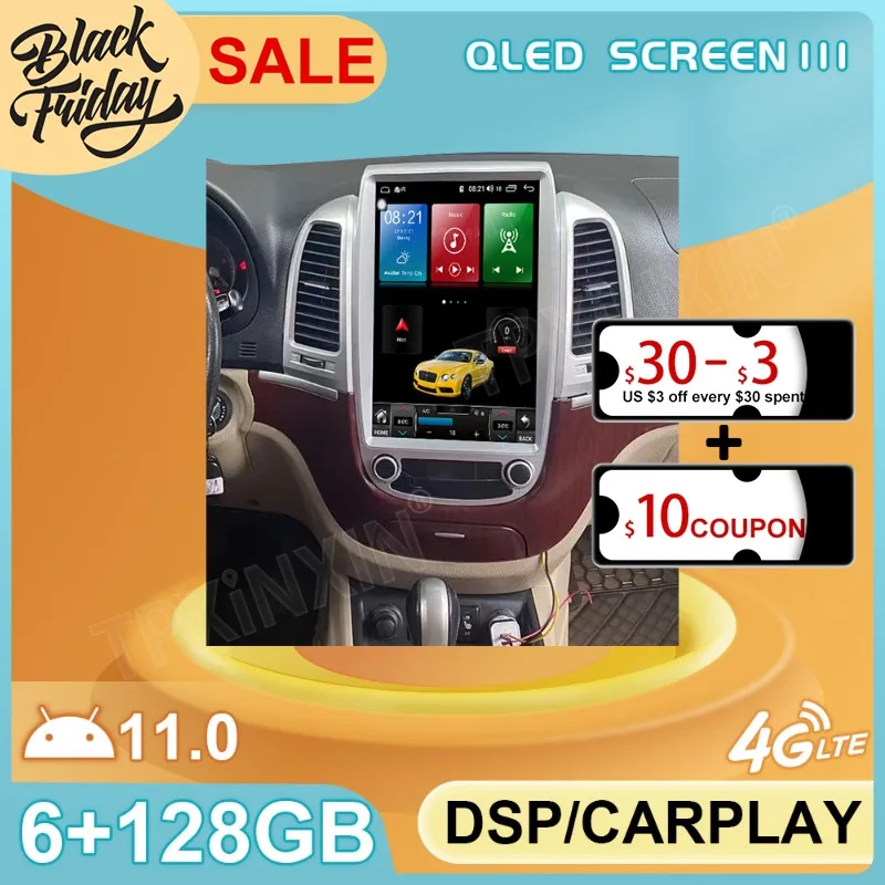 

Android 11.0 6G+128GB Tesla Style For Hyundai Santafe 2006 2012 Car GPS Navigation Auto Radio Stereo Multimedia Player Head Unit