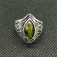 retro silver color green stone ring bohemia for women wedding engagement party jewelry gift size 6 10