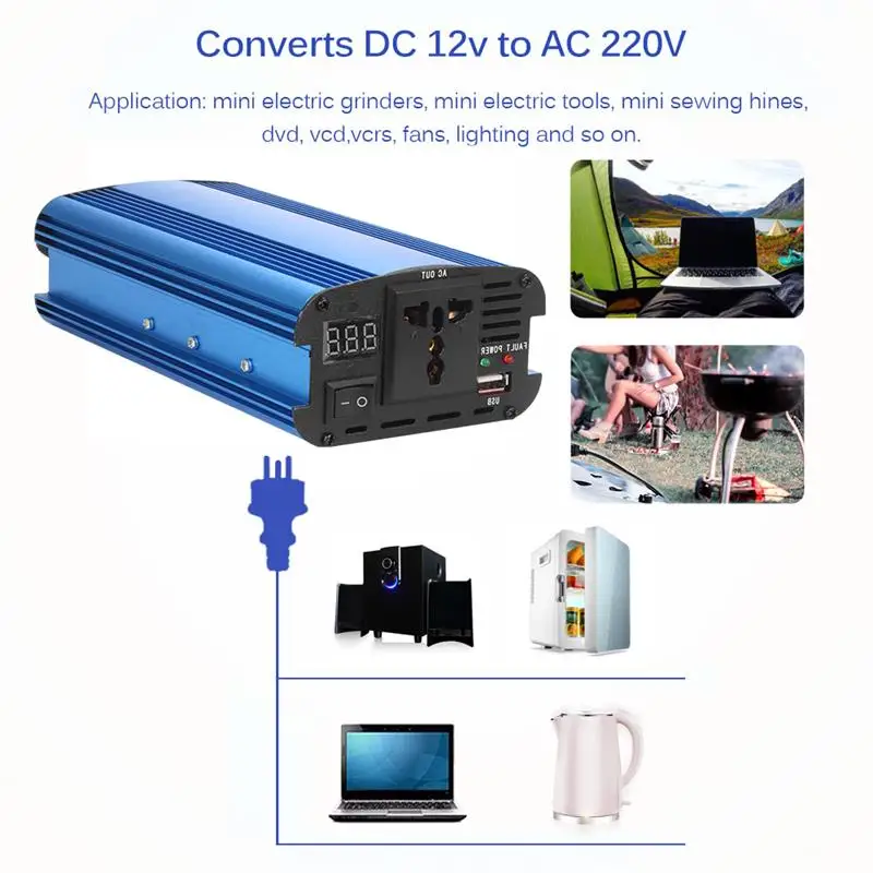 AOZBZ 3000W DC 12 до 220V солнечный инвертор мощности Алюминиевый конвертер сплавов перегрузки по току для поездок по дорогам на открытом воздухе