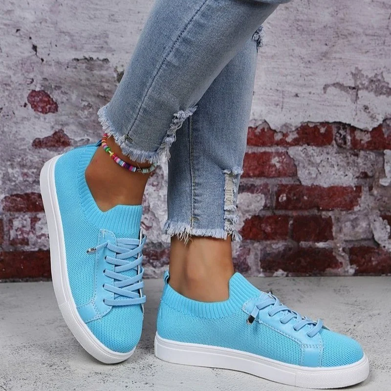 

Summer Women Sneakers Ladies Casual Vulcanized Shoes Mesh Breathable Light Comfort Solid Color Soft Flat Female Footwear New 43