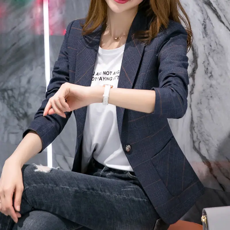 PEONFLY в винтажном стиле на каждый день клетку блейзер для женщин Модный кружевной