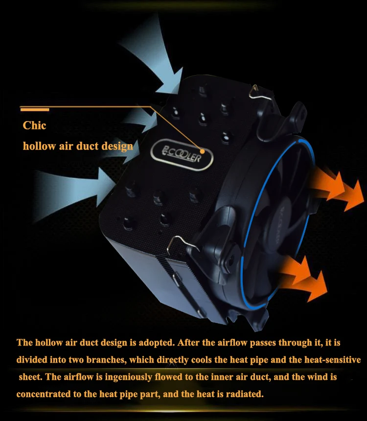 Pccooler кулер для процессора с 12 см 4PIN светодиодный вентилятор охлаждения для AMD/AM4 и INTEL1150/2011 Платформа 5*8 мм тепловые трубки