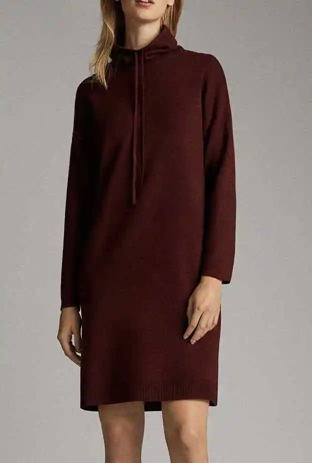 

Women Dress Cape-style Small High-neck Knit Dress Solid Color High-neck Knit Dress Straight Sweater Dress