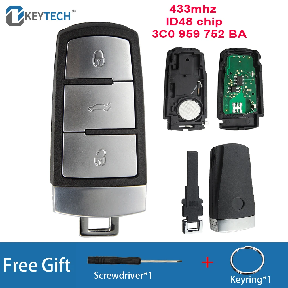 

OkeyTech 3 Buttons 433MHz ID48 Chip Keyless Uncut Smart Car Remote Control Key For VW Passat B6 3C B7 Magotan CC 3C0959752BA