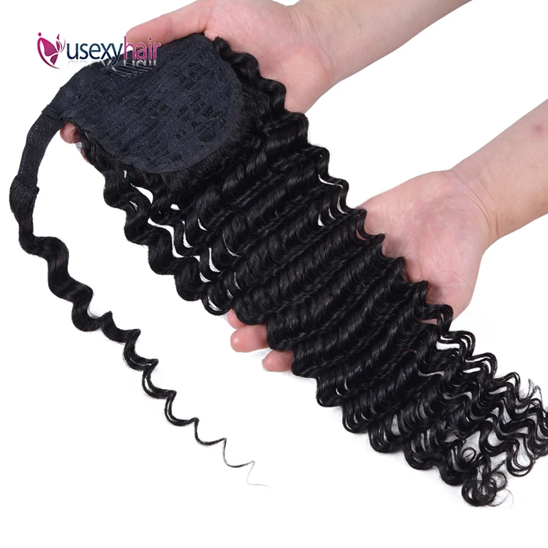 USEXY человеческие волосы для конского хвоста с глубокой волной бразильские