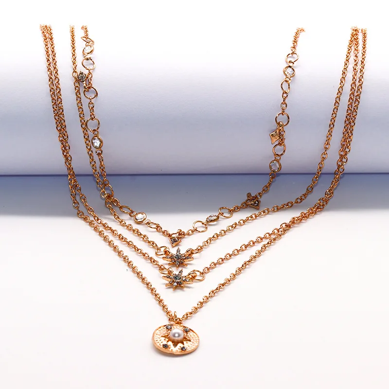 Новый многослойный кулон золотого цвета со звездой для женщин панк колье