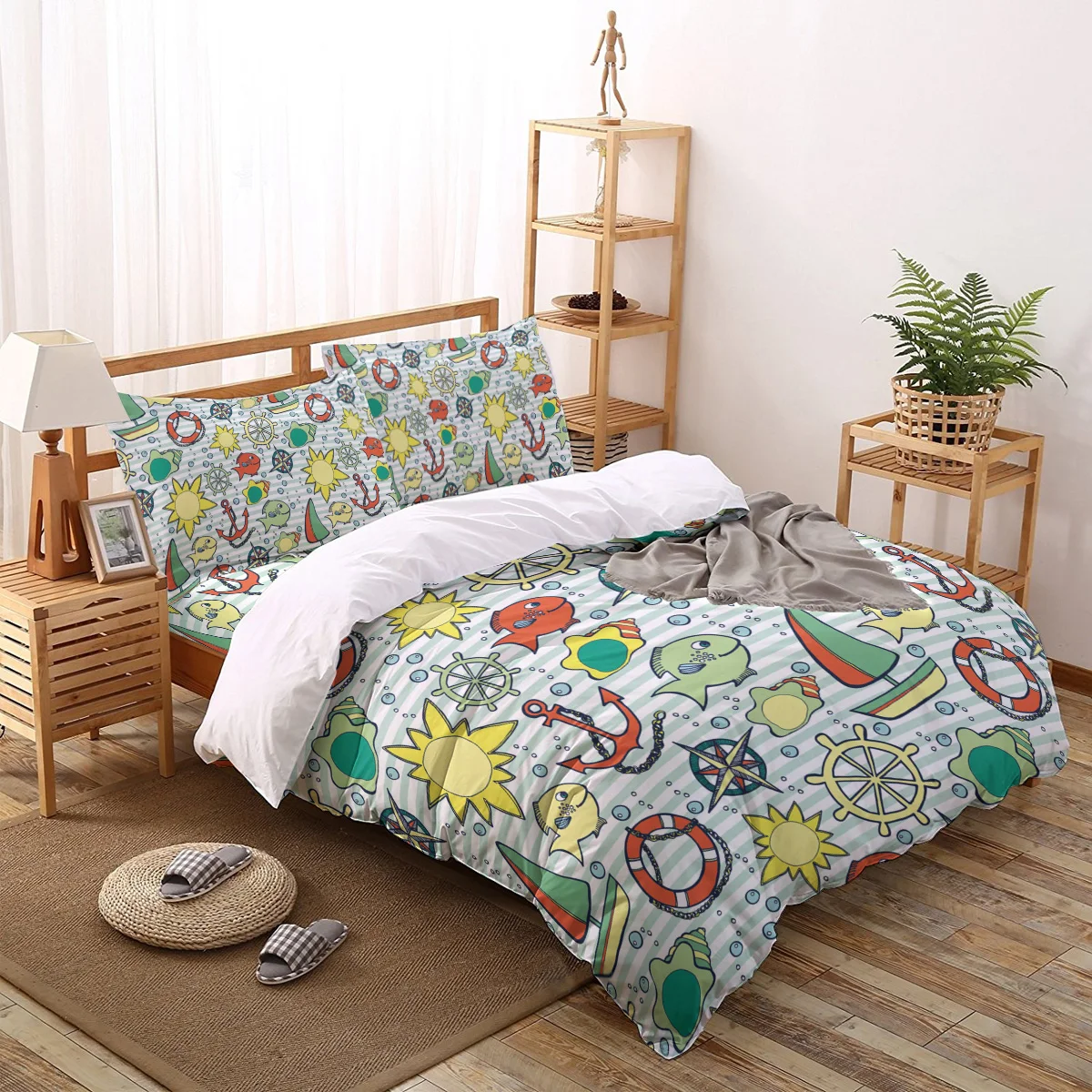 

Marine Life Anchor Fish Pattern Bedding Set Sheet Linens Twin Size Duvet Cover Set For Bed Cover Pillowcase For Home