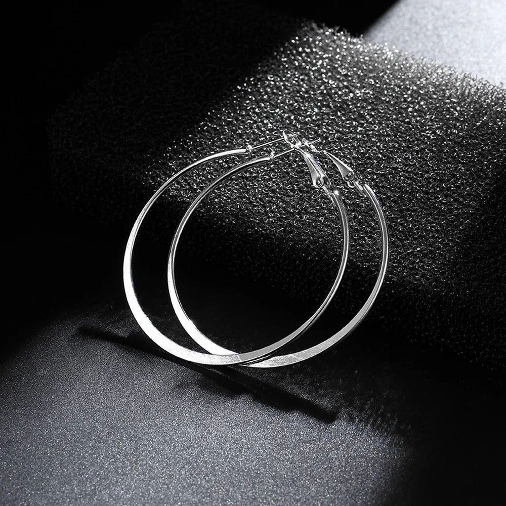 Модные серебряные большие гладкие круглые серьги-кольца для женщин современные