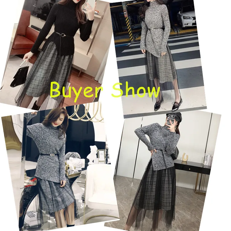 Женский трикотажный комплект из 2 предметов винтажный платья-свитера с высоким