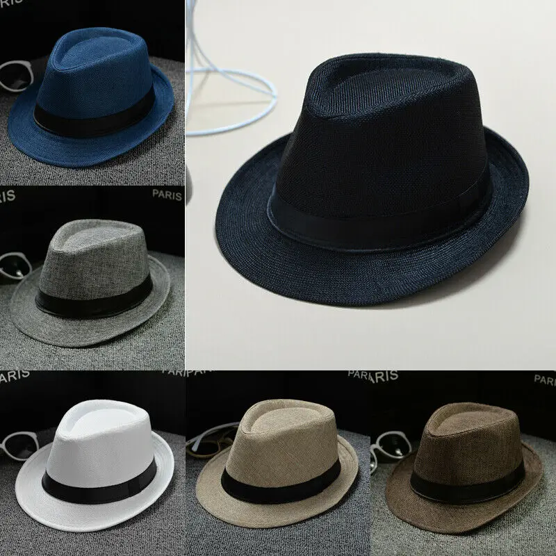 

UK Fashion Men Ladies Straw Trilby Fedora Hat Summer Sun Panama Cap Beach New