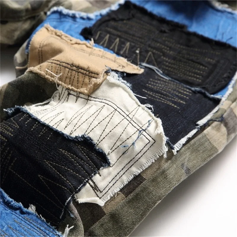 EH·MD® Camouflage Jeans Men's Solid Color Embroidery Appliedcloth Decoration Splash Ink Slim Cotton Stretch Luxury Logo Pants 22