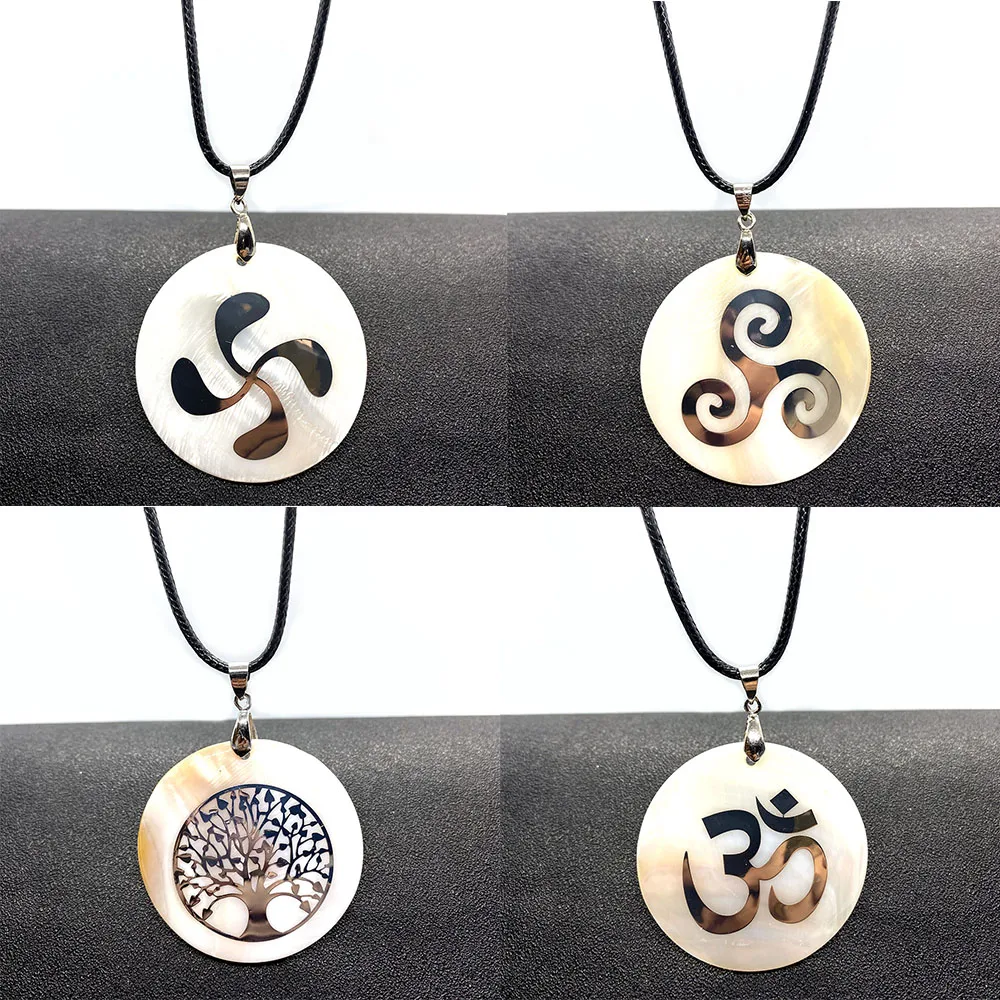 

Natural Shell Pendant Necklace Tree of Life Pendant Fashion Enamel Mother-of-pearl Abalone Shell DIY Designer Make Jewelry 45mm