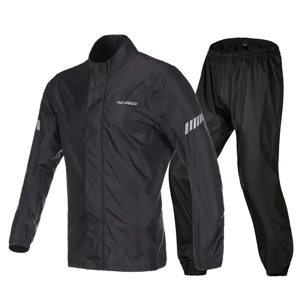 

Black Rain Jacket & Waterproof Trousers 2Pcs Suit Motorbike Cycling Hiking