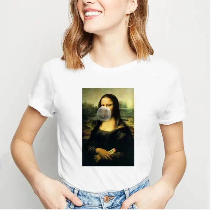 Летняя новая забавная повседневная футболка Mona Lisa с коротким рукавом | Женская