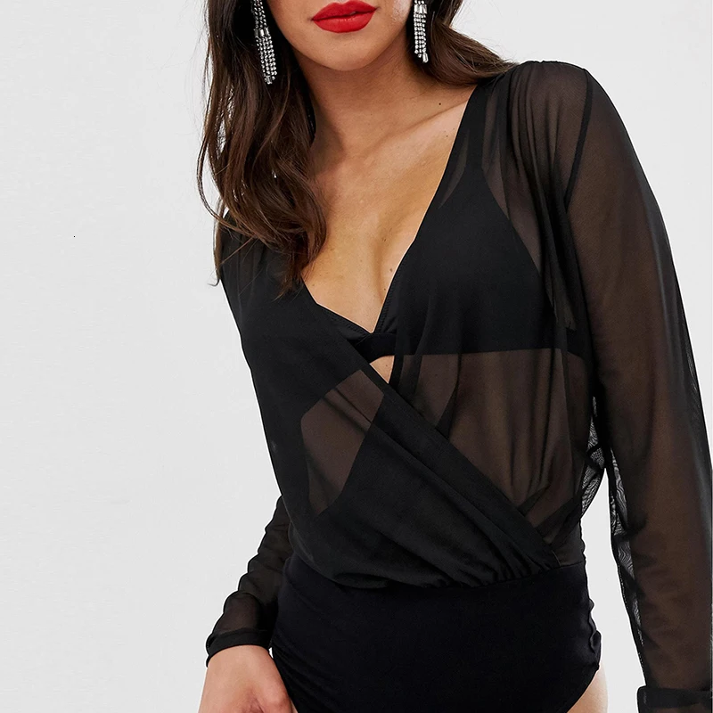 HDY Haoduoyi Tall wrap Body в сеточку с глубоким v-образным вырезом, превыше, перекрестная перспектива, сексуальная женская простая обычная блузка с длинными рукавами