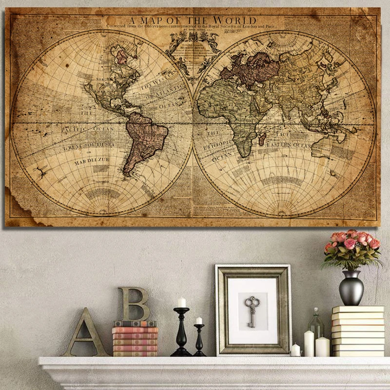 

Vintage A Map Of The World Retro Old Art Picture Canvas Paintings For Living Room Prints Posters Cuadros Wall Art Home Decor