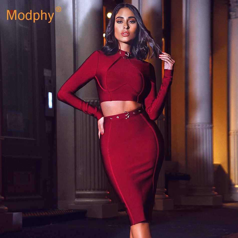 Новинка Осень зима 2019 модный бордовый бандажный комплект Привлекательный Топ с