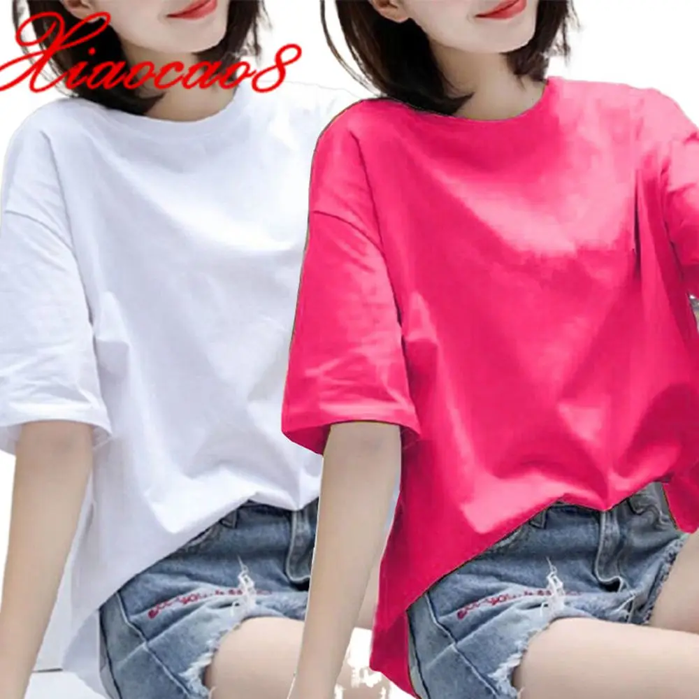 

2 предмета в комплекте Женская футболка s 100% хлопок о-образным вырезом, Женская Однотонная футболка 2021 летняя футболка с коротким рукавом Ropa ...