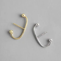 unique s925 sterling silver stud earrings ins style simple ball beads c shape female earring korean fashion ear