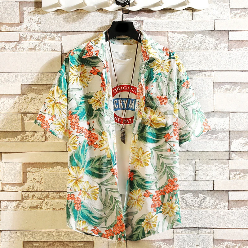 

Print Brand Summer Hot Sell Men's Beach Shirt Fashion Short Sleeve Floral Loose Casual Shirts Plus Asian SIZE M-4XL 5XL Hawaiian