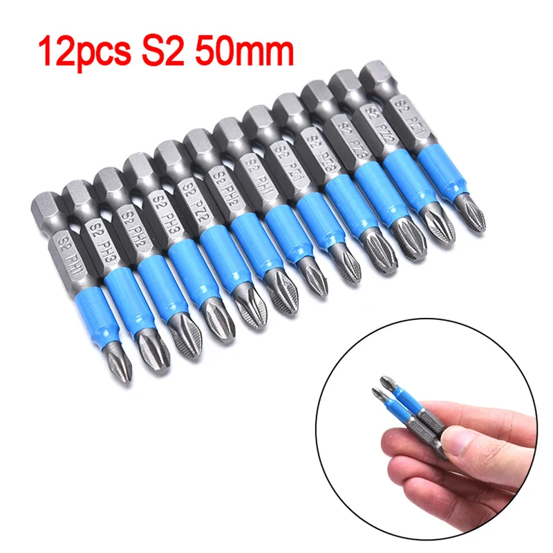 

12pcs PH 50mm Hex Shank Single Side Drills Anti Slip Electric Screwdriver Bits