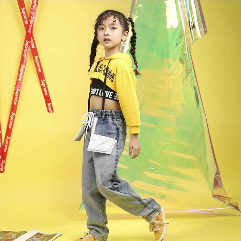 Детская одежда для бальных танцев в стиле хип-хоп кофта с капюшоном джинсовое