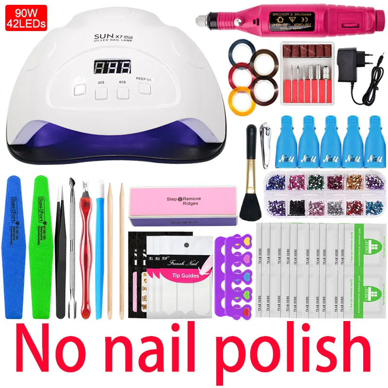 90W No nail polish Набор ногтей для маникюра Удлинительный УФ-гель маникюрный набор 18 цветов лак для ногтей гель и основа верхнее покрытие гель продлевающий половой акт набор лака для ногтей - Цвет: 90W No nail polish