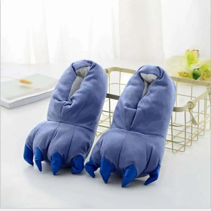 Dark blue Girseaby/ Зимние теплые мягкие домашние тапочки Для женщин Для мужчин; домашняя обувь с забавными животными Monster Claw; pantoufle; zapatos - Цвет: Dark blue
