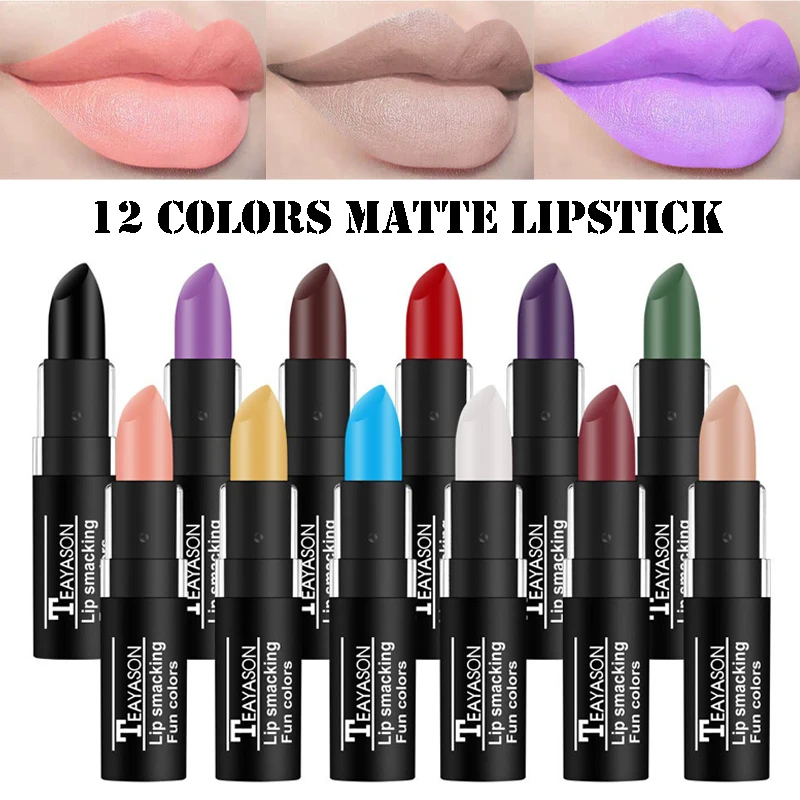 

12 Colors Matte Nude Lipsticks Makeup Long Lasting Waterproof Lipstick Sexy Vampire Red Green Halloween Lip Stick Cosmetic