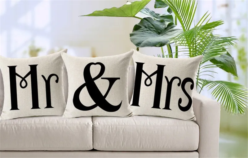 Новый Mr & Mrs Подушка без ядра чехол для подушки хлопковый льняной/плюшевый диван