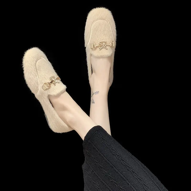 

Women Flats Spring Winter Flats Women Casual Square toe Slip On Daily Loafers Female Curly Fur Cozy Flats Women Lamb Fur