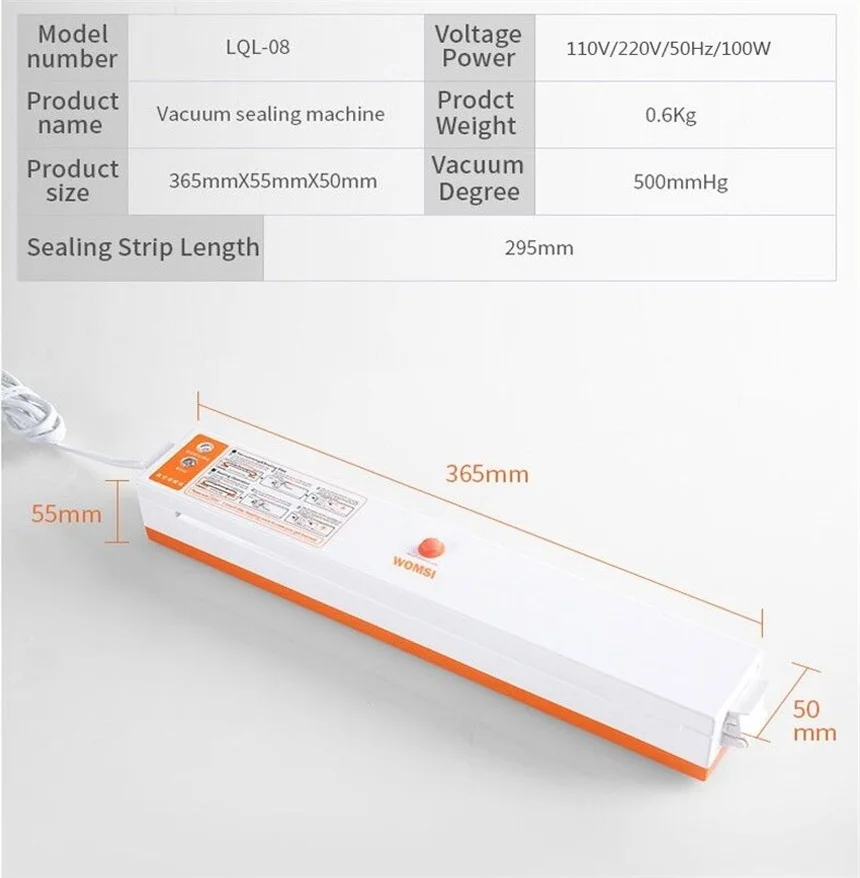 Портативный пищевой вакуумный упаковщик с бесплатными пакетами 10 шт.