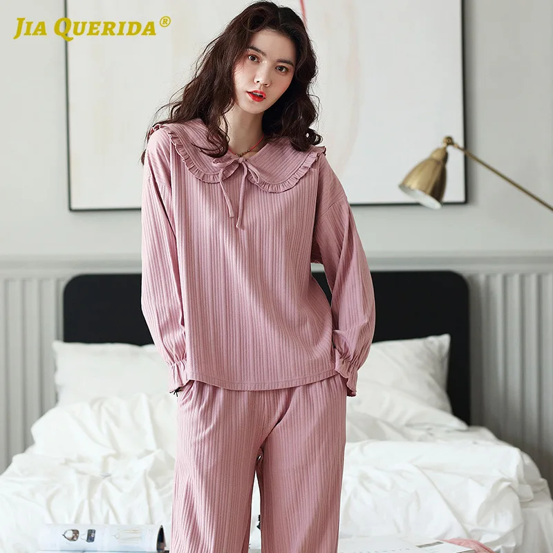 2020 пижамы для женщин 100% хлопок длинный рукав домашняя одежда свободный размер