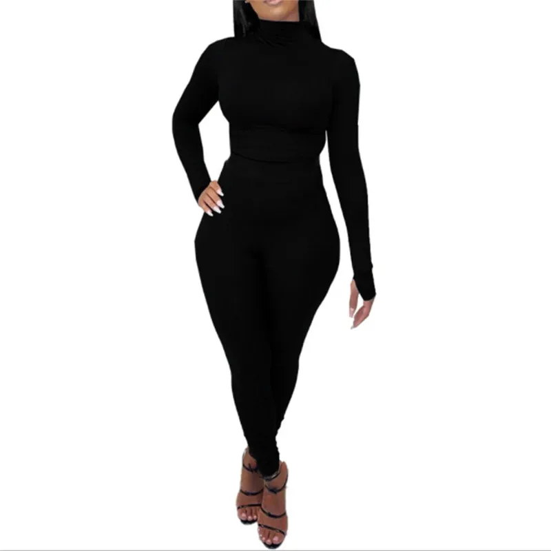 

Fashion Sexy Two Piece Set High-neck Long Sleeve Crop Top Long Pants Set Party Clothing Sets Outfit Women Two Piece Outfits 2021