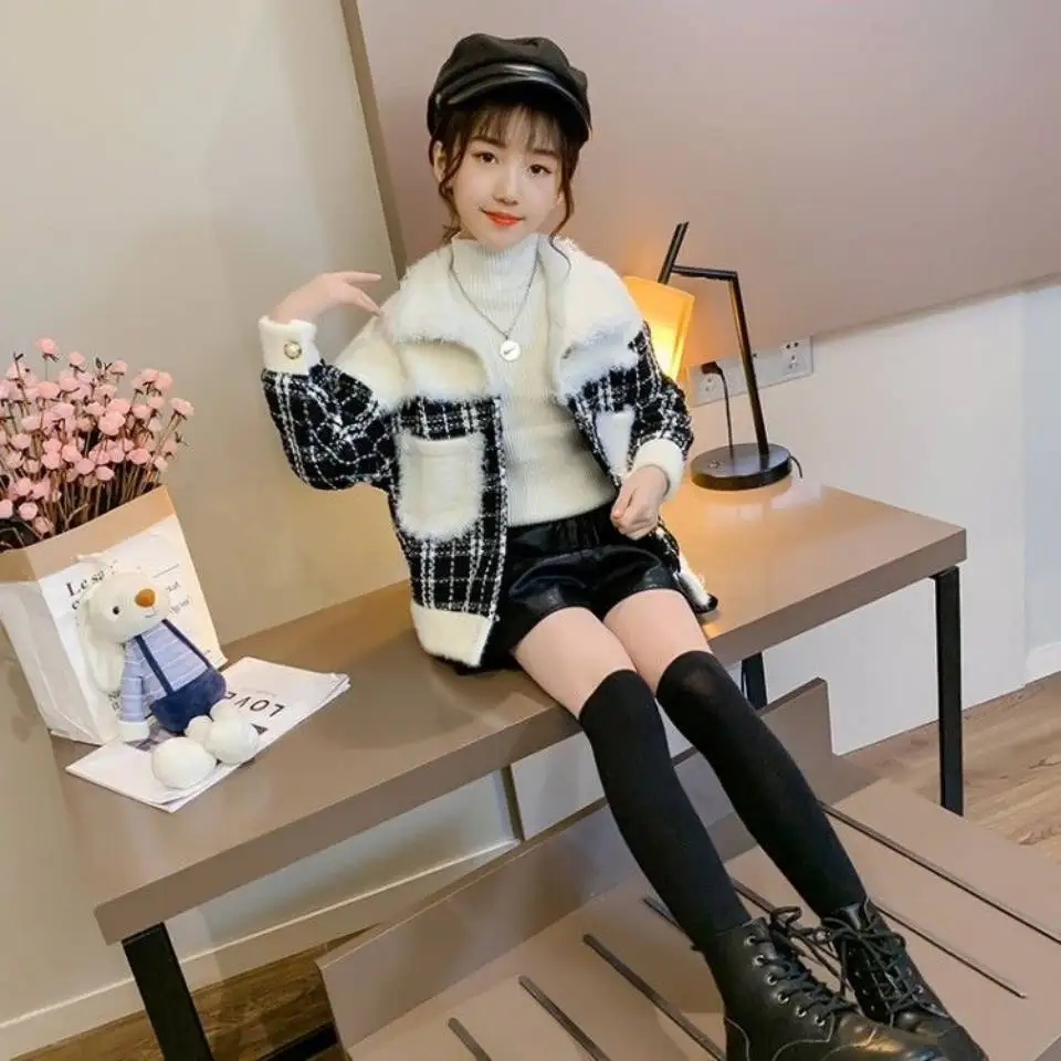 

Fashion 2020 Children Autumn Winter Jackets Coat For Girls Clothes Turn-down Collar Coats Kids Plaid Outwear 6 8 10 12 14Year