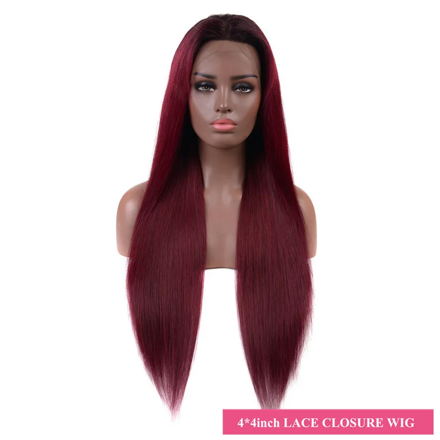 Halo Lady 4*4 парики шнурка T1B 27 99J красный перуанский Омбре цвет кружева человеческих волос парики 150% 250% с темными корнями не Реми