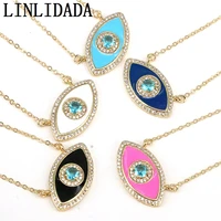 8pcs gold chain blue eye necklace white crystal copper cz enamel necklace jewelry for women