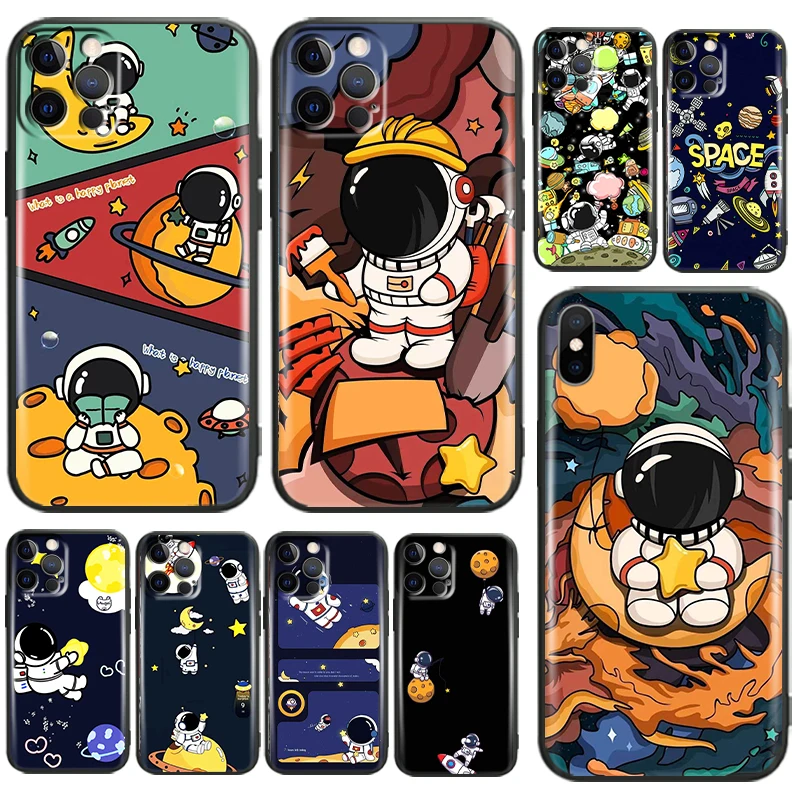 

Cute cartoon astronaut For Apple iPhone 13 12 11 Pro 13 12 Mini X XR XS Max 5 6 7 8 Plus Phone Case Liquid Silicone Cover fundas