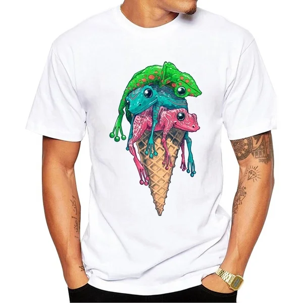 

Fashion Icecream Frog Printed Men T-Shirt Summer Colorful Frog Tshirts Short Sleeve Funny Tees Casual Tops
