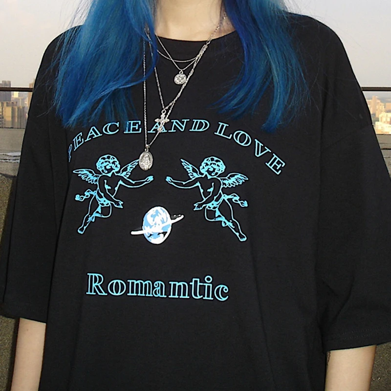 Женская футболка с принтом ангела летняя мода 2020 Повседневная Свободная одежда