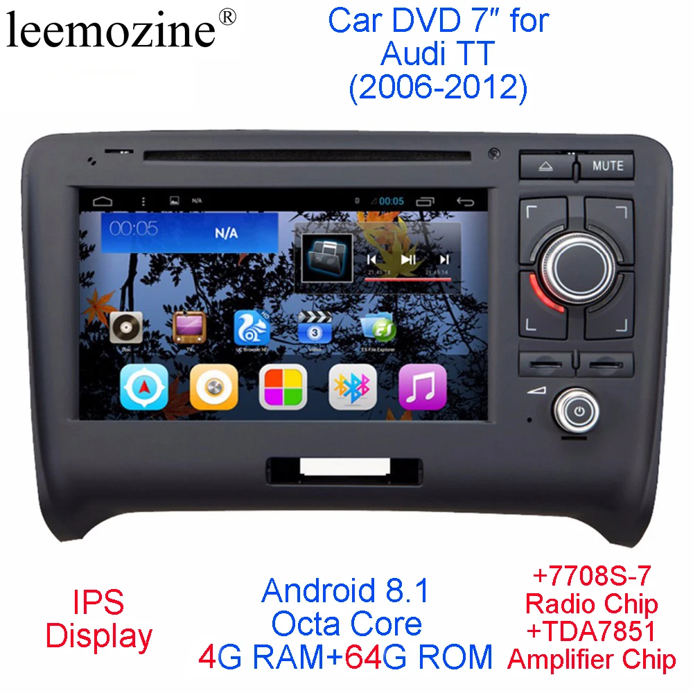 Android 8.1 Octa Core 2 Din GPS Navi 7" IPS Car DVD Player for Audi TT 2006-2012 with Bluetooth/RDS/Radio/3G/WIFI/Canbus/USB/SD |