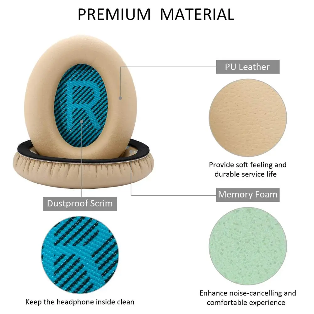

1Pair Replacement Earpads Ear Pad Cushion for Bose QC35 QuietComfort QC2 QC15 QC25 SoundLink SoundTrue AE2 AE2i AE2w Headphones
