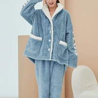 womens thick coral velvet pajamas set sleepwear pijama pajamas suit female sleep two piece set womens loungewear plus size